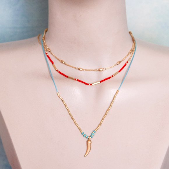 Lucky Brand Jewelry - Lucky Brand 3 Tier Gold Tone Chain and Beaded Necklace